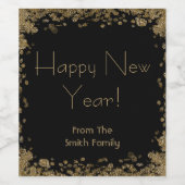 Happy New Year eleganter Gold und schwarzer Glitze Weinetikett (Einzelnes Label)