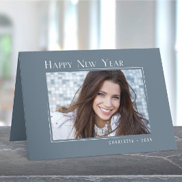 Happy New Year Elegantes einfaches Slate Blue Foto Feiertagskarte