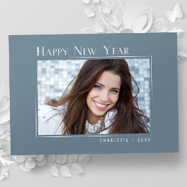 Happy New Year Elegantes einfaches Slate Blue Foto Feiertagskarte