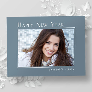 Happy New Year Elegantes einfaches Slate Blue Foto Feiertagspostkarte