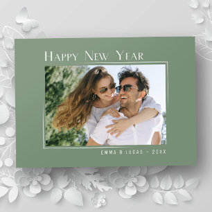 Happy New Year Elegantes schlichtes, grünes Foto Feiertagskarte