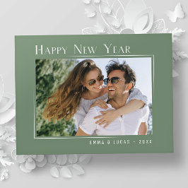 Happy New Year Elegantes schlichtes, grünes Foto Feiertagspostkarte