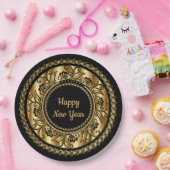 Happy New Year, elegantes Schwarz und Gold, Pappteller (Party)