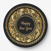 Happy New Year, elegantes Schwarz und Gold, Pappteller (Vorderseite)
