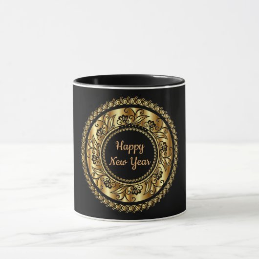 Happy New Year, elegantes Schwarz und Gold, Tasse (Zentrum)