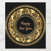 Happy New Year, elegantes Schwarz und Gold, Weinetikett (Einzelnes Label)