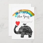 Happy New Year Elephant and Blue Bird Einladung (Vorne/Hinten)