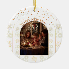 Happy New Year Family Photo Customizable Keramik Ornament