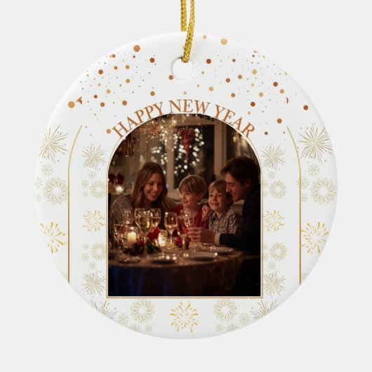Happy New Year Family Photo Customizable Keramik Ornament (Vorne)