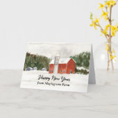 Happy New Year Farm Personalisiert Red Barn Karte (Gelbe Blume)