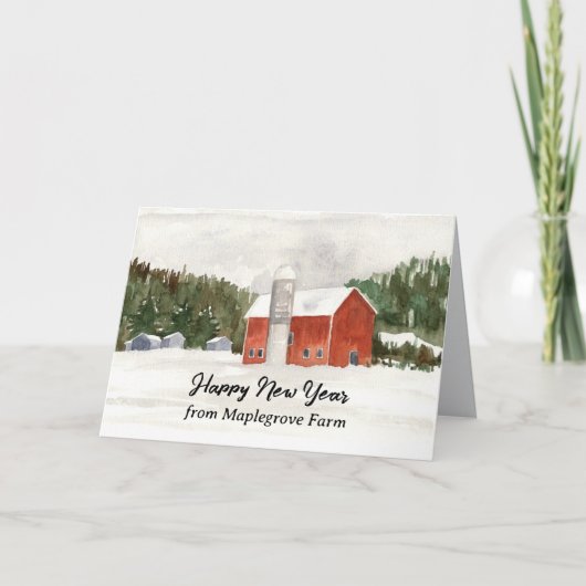 Happy New Year Farm Personalisiert Red Barn Karte (Vorderseite)