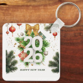 Happy New Year – Festive Christmas Toys, Ornaments Schlüsselanhänger (Rückseite)