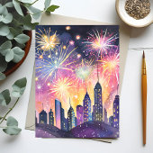 Happy New Year | Feuerwerk Stadtnacht Wasser Postkarte