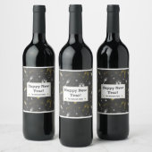 Happy New Year Feuerwerk und Champagner schwarz Go Weinetikett (Flaschen)
