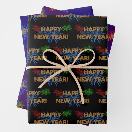 Happy New Year Feuerwerk Wrapping Paper Sheets Geschenkpapier Set (Beispiel)