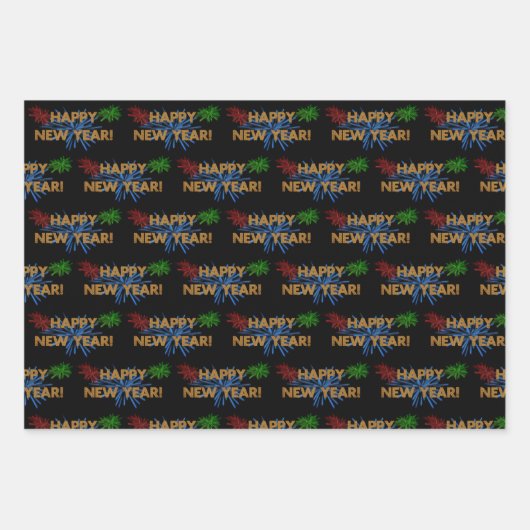 Happy New Year Feuerwerk Wrapping Paper Sheets Geschenkpapier Set (Vorderseite)