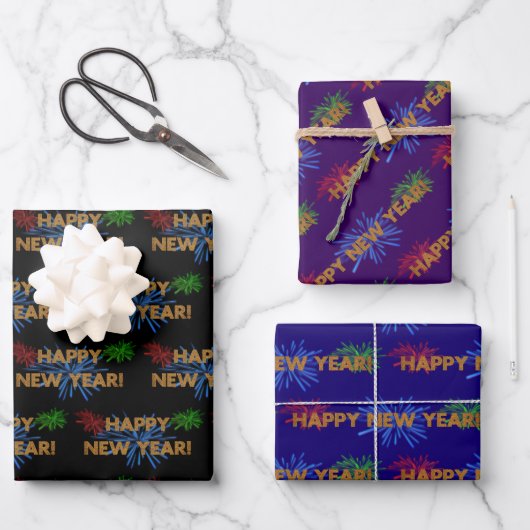 Happy New Year Feuerwerk Wrapping Paper Sheets Geschenkpapier Set (Vorderseite)