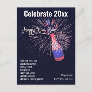 Happy New Year Firework Champagne Custom Postkarte