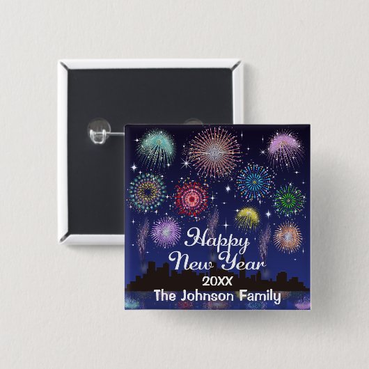 Happy New Year Fireworks Button (Vorne & Hinten)