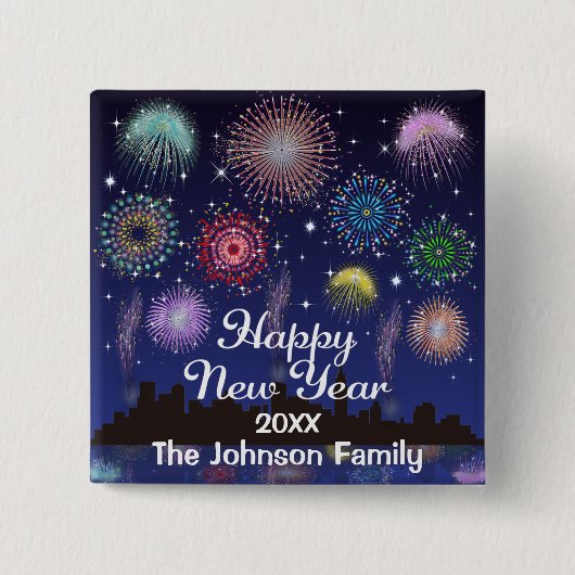 Happy New Year Fireworks Button (Vorderseite)