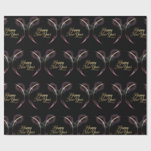 Happy New Year Fireworks Design Geschenkpapier (Flach)