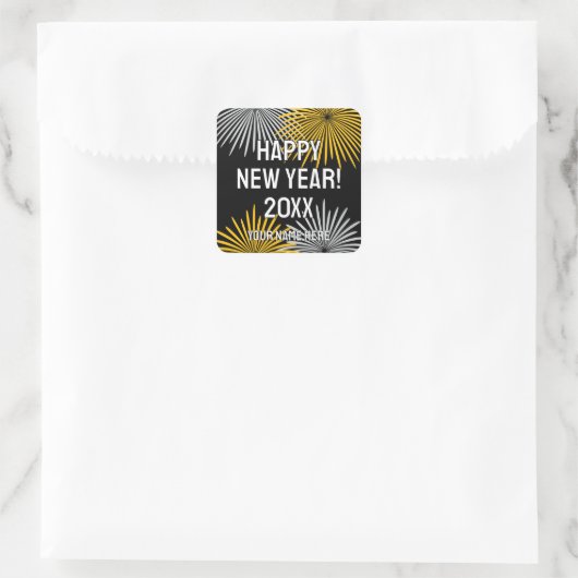 Happy New Year fireworks display custom Quadratischer Aufkleber (Tasche)