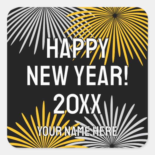 Happy New Year fireworks display custom Quadratischer Aufkleber (Vorderseite)