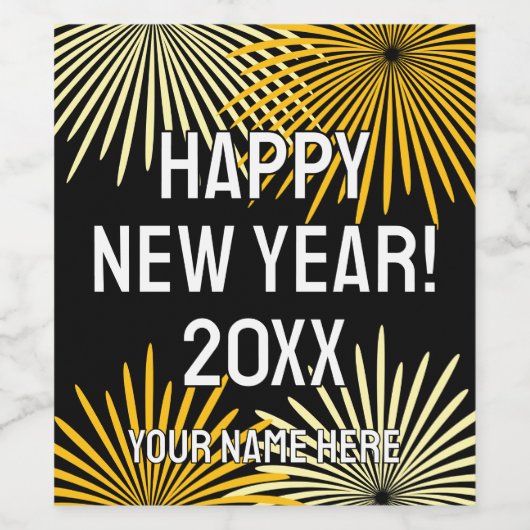 Happy New Year fireworks display custom Weinetikett (Einzelnes Label)