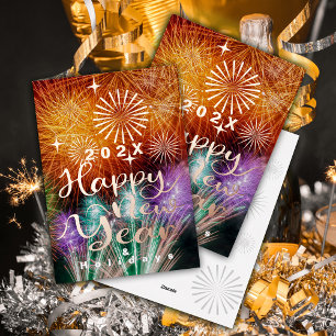 Happy New Year Fireworks Foil Holiday Card Folien Feiertagskarte