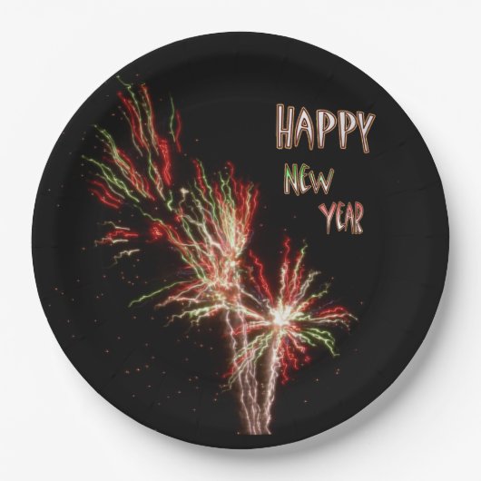 Happy New Year Fireworks Paper Plate Pappteller (Vorderseite)