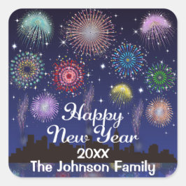Happy New Year Fireworks Quadratischer Aufkleber