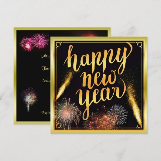 Happy New Year & Fireworks Silvester Einladung (Vorne/Hinten)