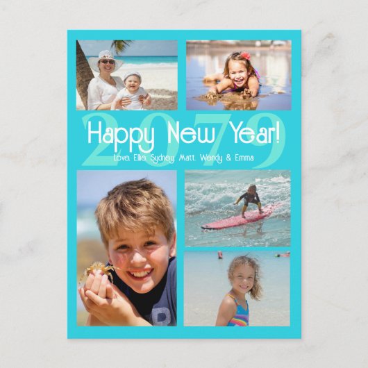 Happy New Year Five Foto Holiday Postcard Postkarte (Vorderseite)