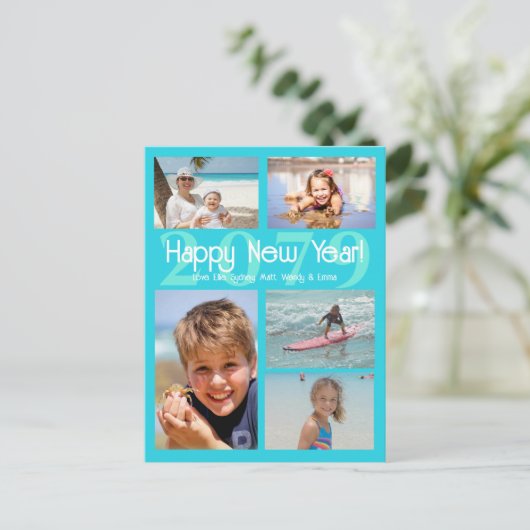 Happy New Year Five Foto Holiday Postcard Postkarte (Stehend Vorderseite)