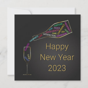 Happy New Year Flasche Glas farbenfrohe Motivation Einladung