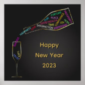 Happy New Year Flasche Glas farbenfrohe Motivation Poster (Vorne)