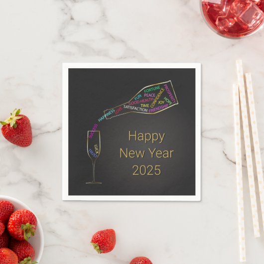 Happy New Year Flasche Glas farbenfrohe Motivation Serviette (Beispiel)