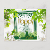 Happy new year Floral green POSTCARD Postkarte (Vorderseite)