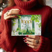 Happy new year Floral green POSTCARD Postkarte