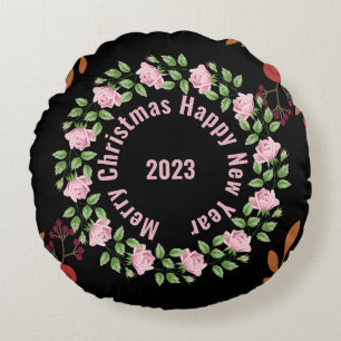 Happy New Year Floral Round Pillow Rundes Kissen