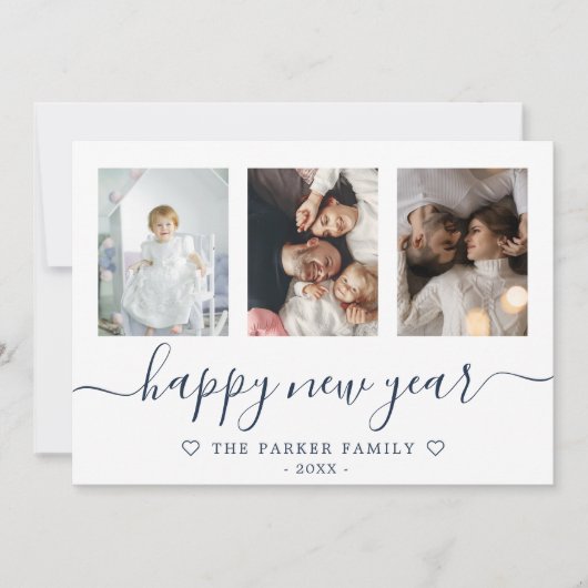 Happy New Year Foto Collage Blue Card Ankündigung (Vorderseite)