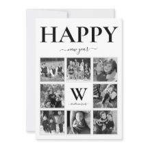 Happy New Year Foto Monogram Black & White