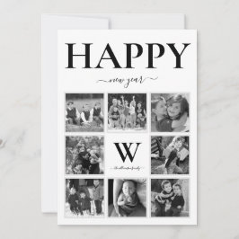 Happy New Year Foto Monogram Black & White Feiertagskarte