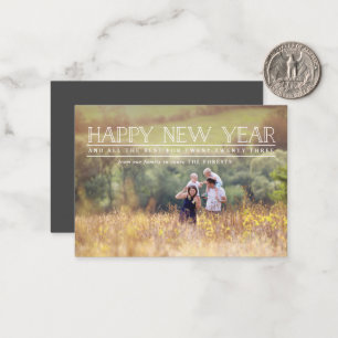 Happy New Year Foto Typografie Urlaubskarte Mitteilungskarte