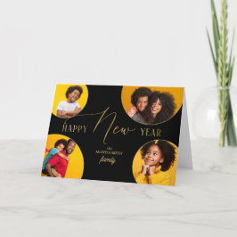 Happy New Year Four Photo Faux Gold Leaf Feiertagskarte