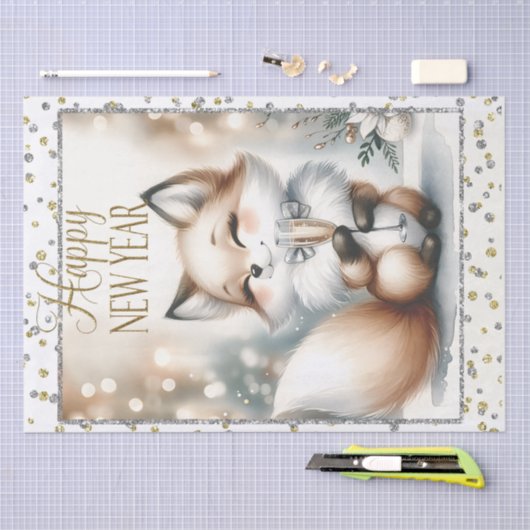 Happy New Year Fox Seidenpapier (Handwerk)