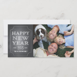 Happy New Year Fun Black Chalkboard Foto-Karte Feiertagskarte