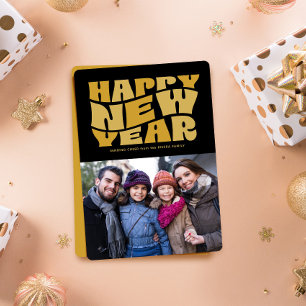 Happy New Year funky fun Retro Black Gold Foto Feiertagskarte