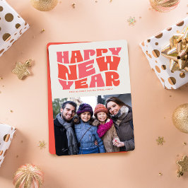 Happy New Year funky fun Retro rotes Foto Feiertagskarte