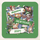 Happy New Year Funny Animal Fans Scarf Cartoon Rechteckiger Pappuntersetzer (Vorderseite)